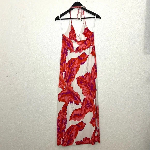 Banana Republic Milly Collection Chili Red Banana Leaf Silk Jersey Maxi Dress S - Picture 3 of 13